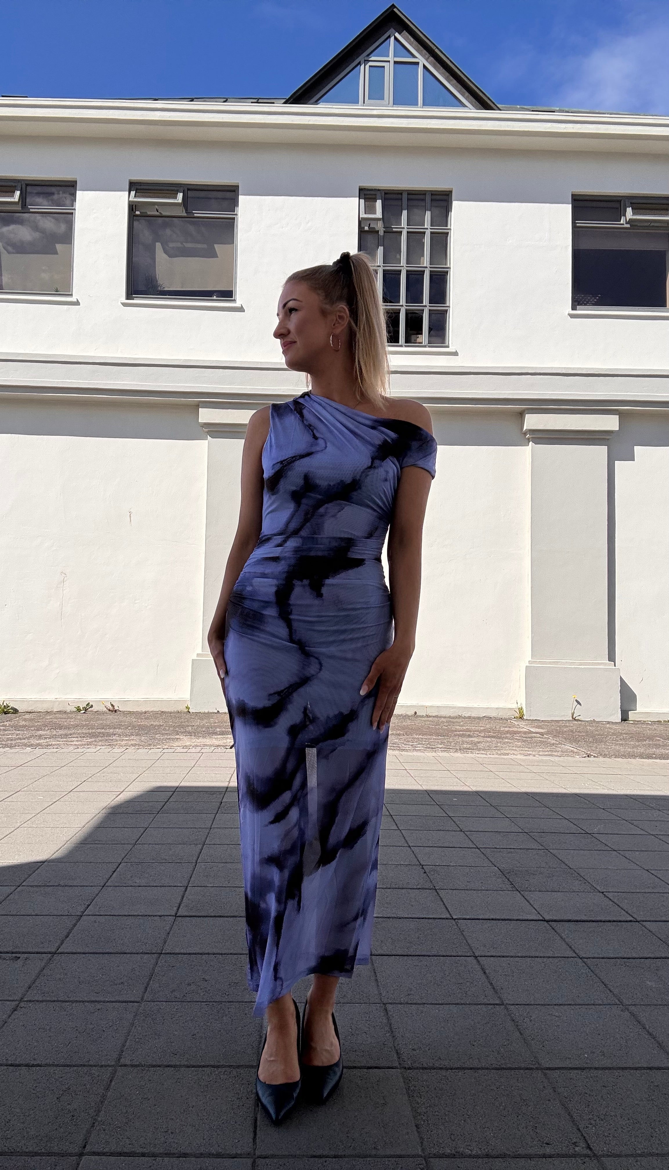 Betty marble mesh kjóll - blár