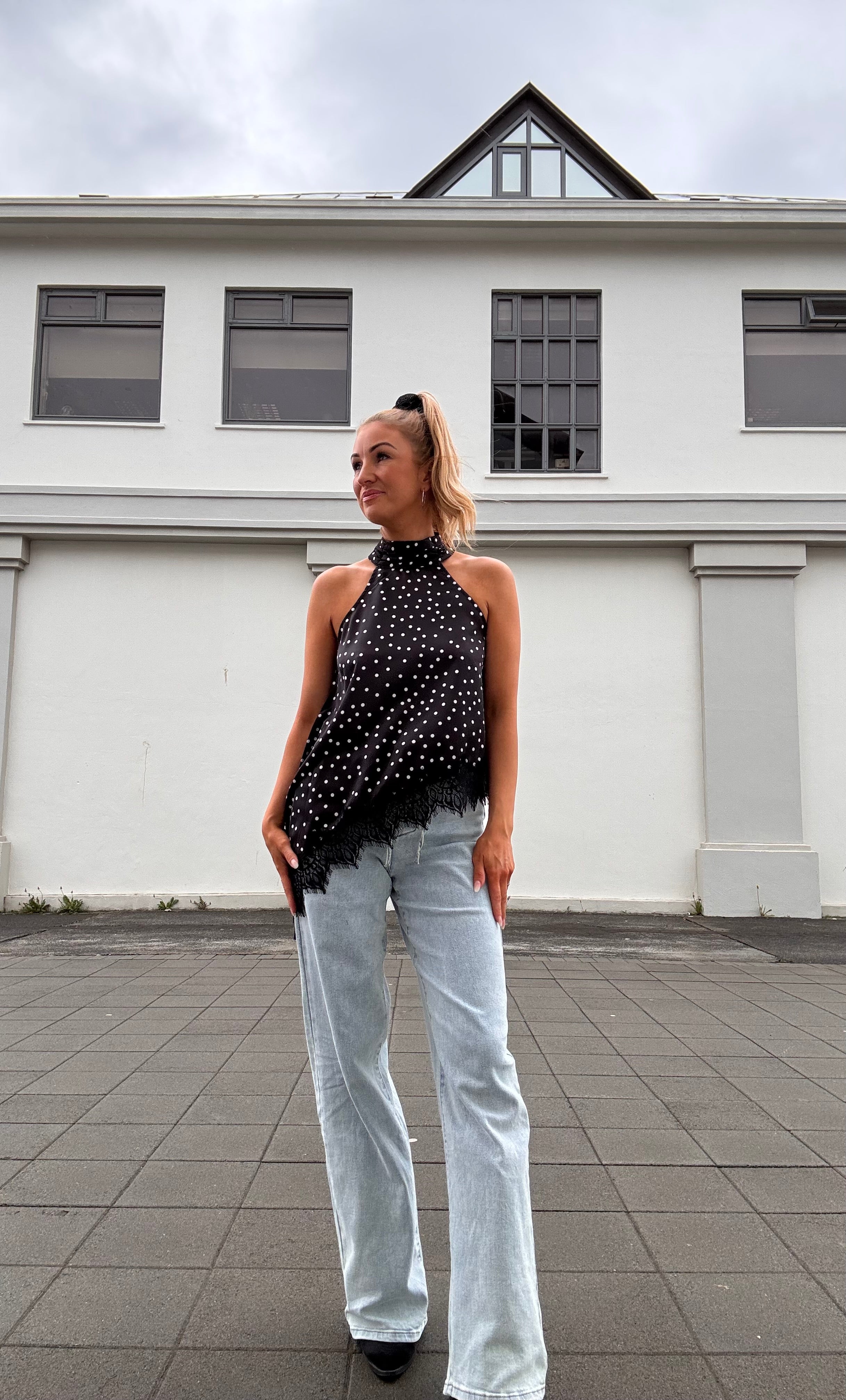 Jenny polka dot toppur - svartur