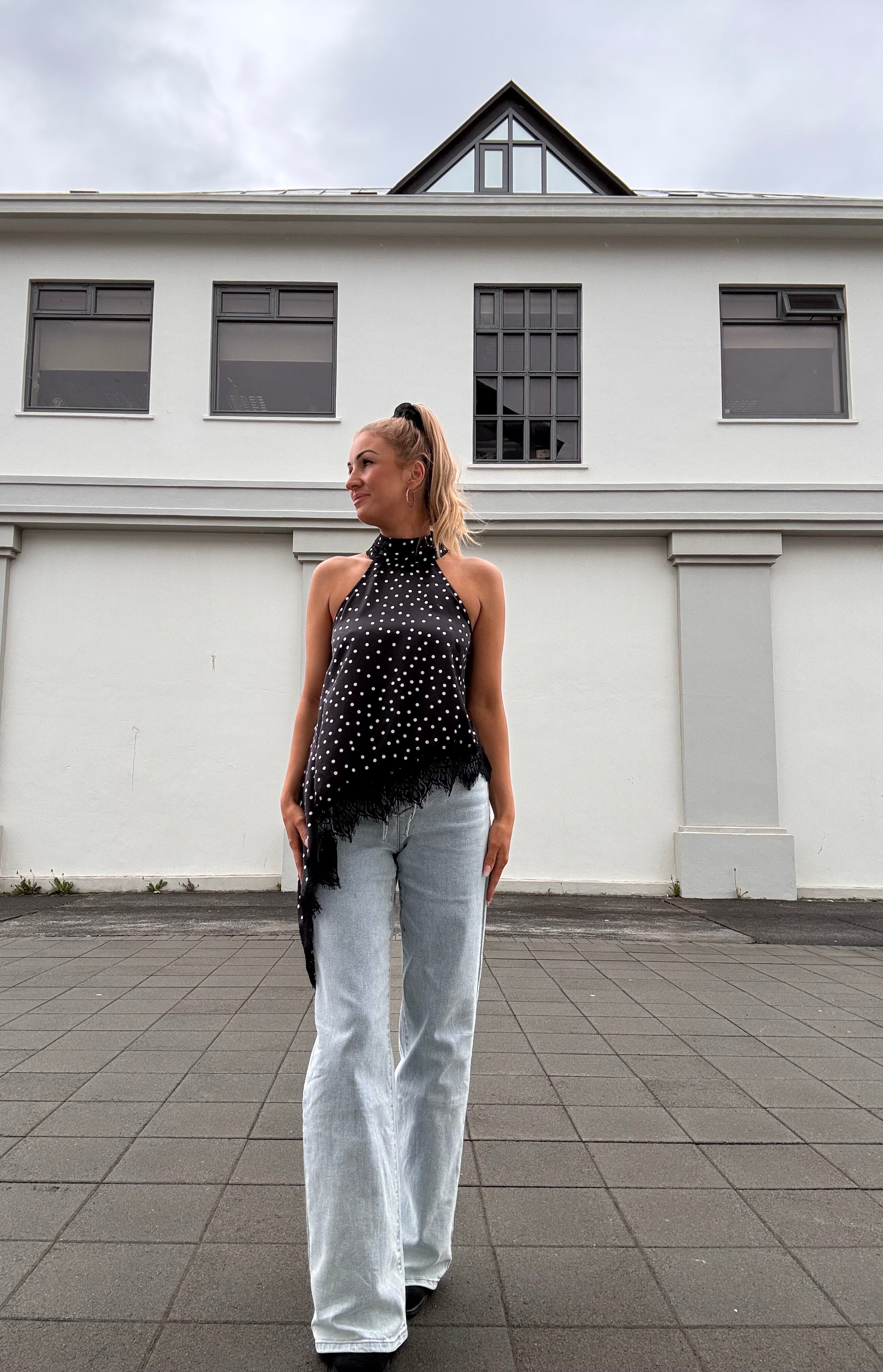 Jenny polka dot toppur - svartur