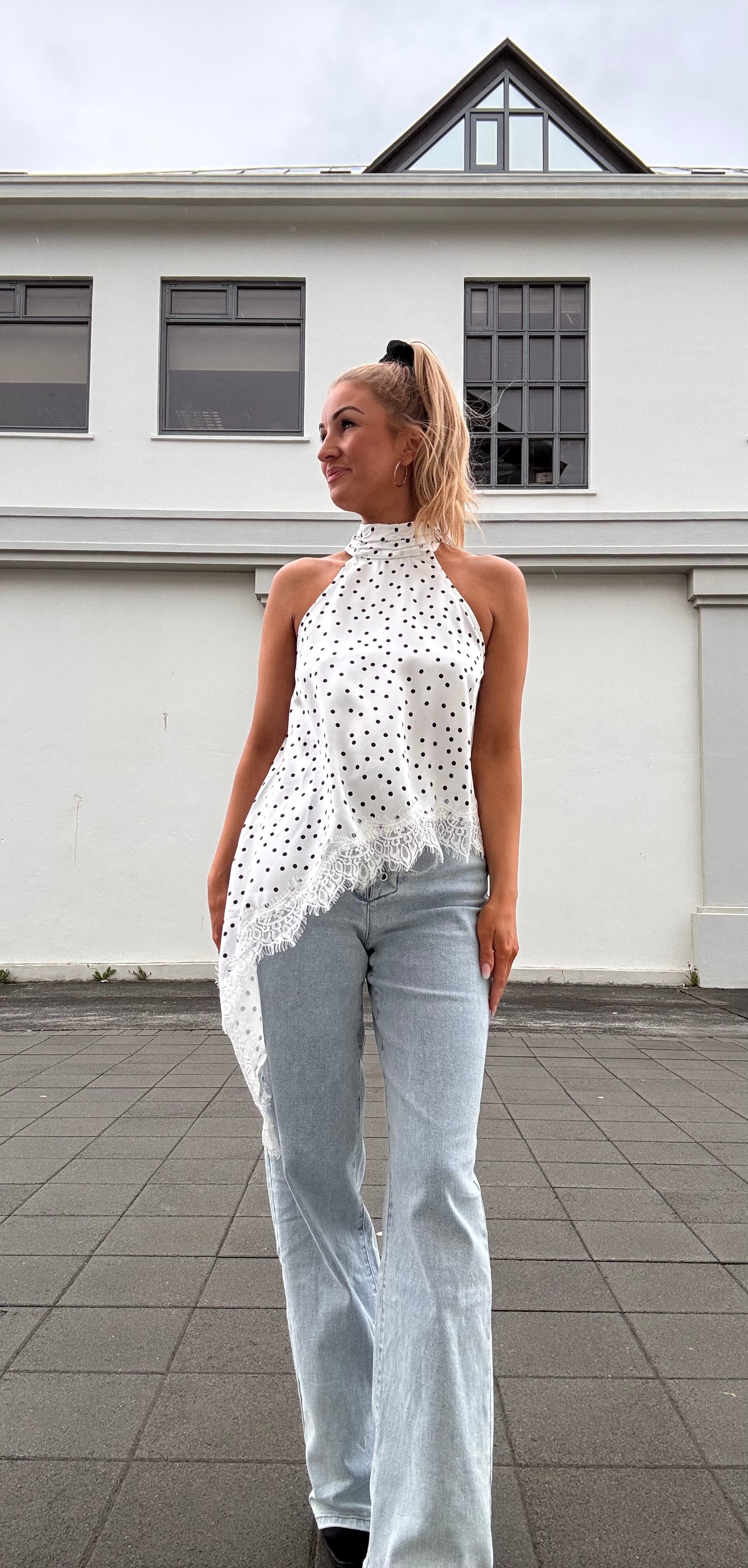 Jenny polka dot toppur - hvítur