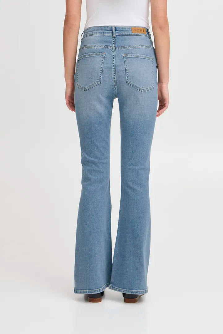 Twiggy flare hugt waist gallabuxur - medium blue