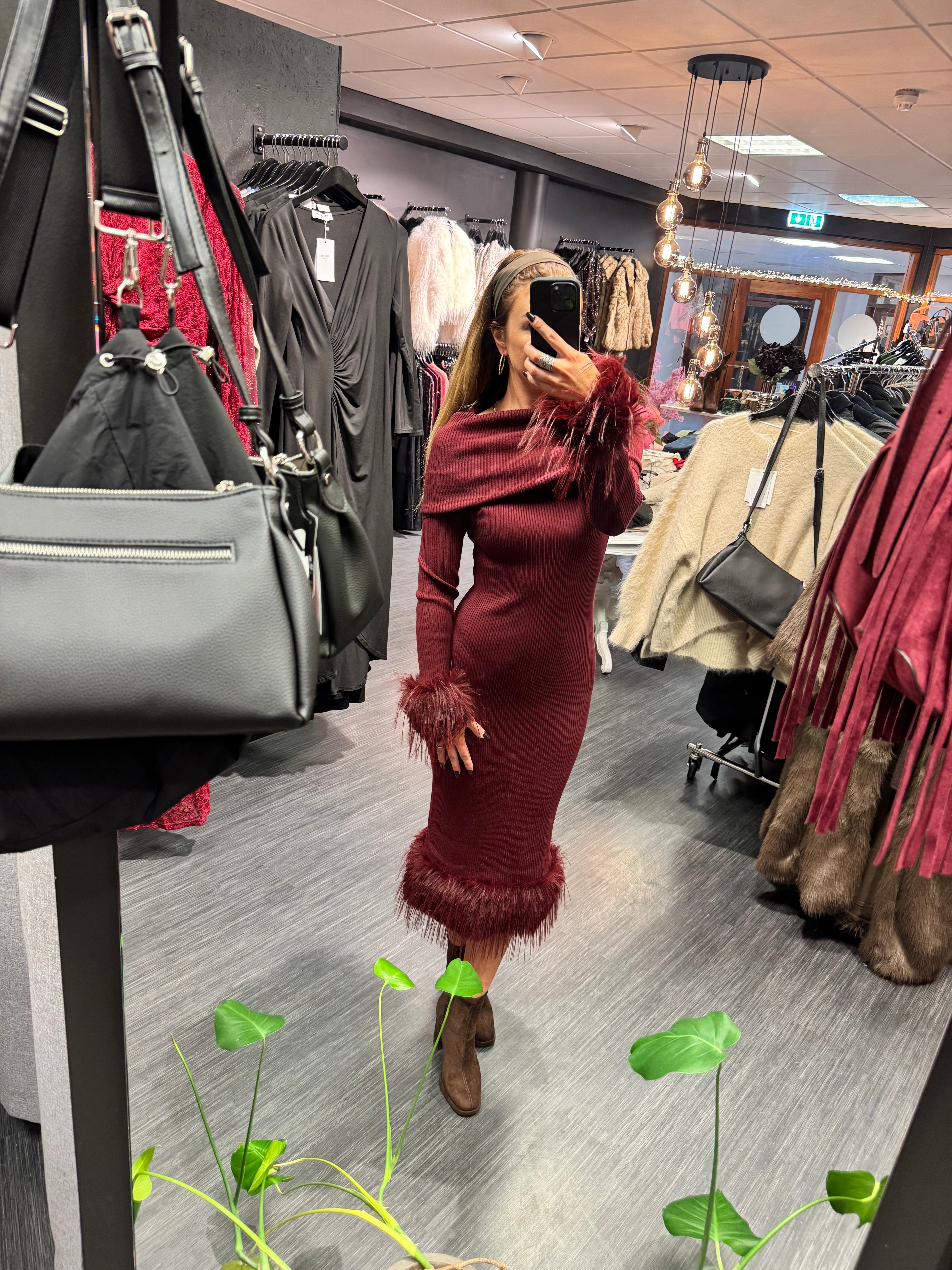 Heather fur kjóll - burgundy