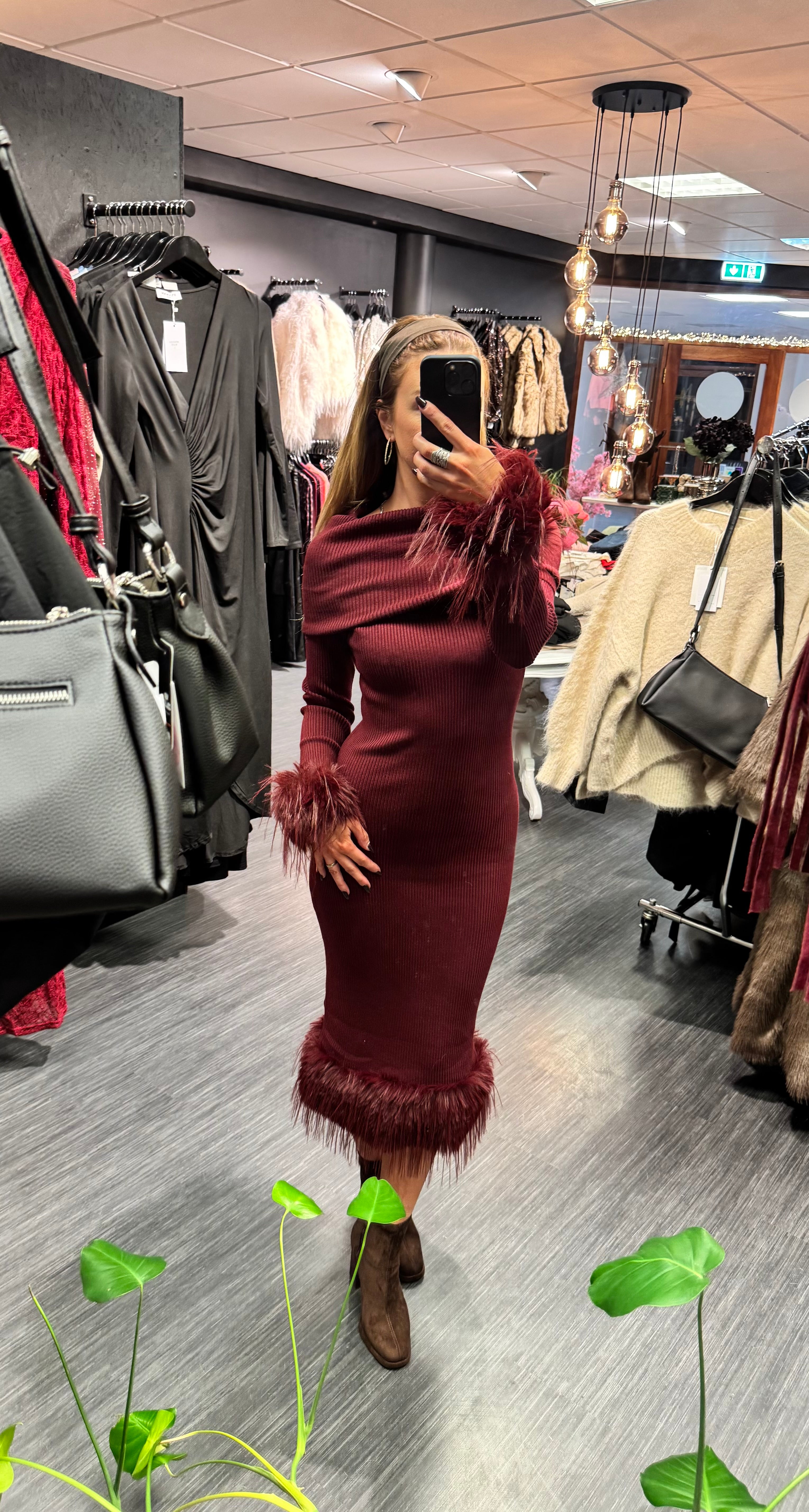 Heather fur kjóll - burgundy