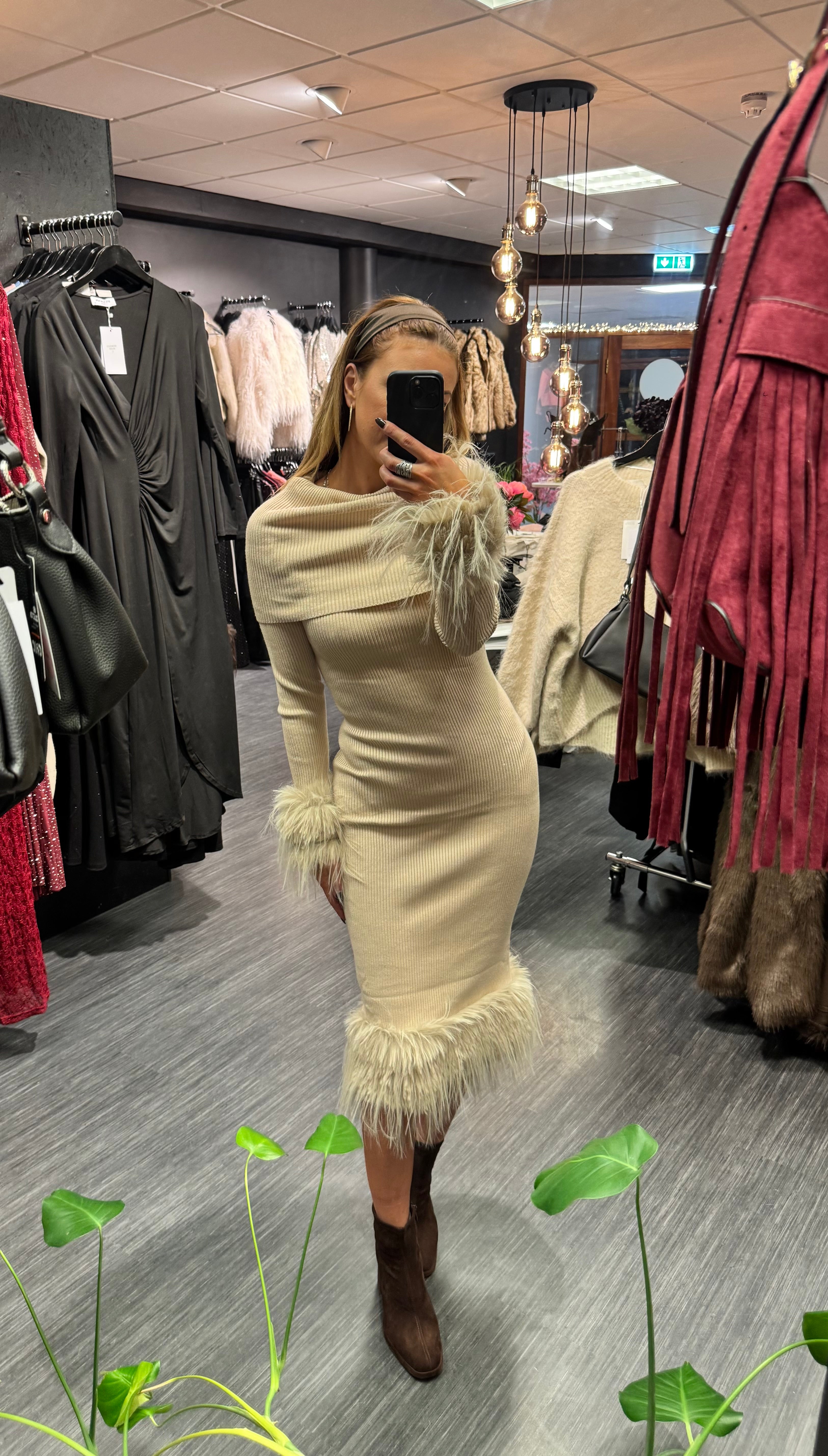 Heather fur kjóll - beige