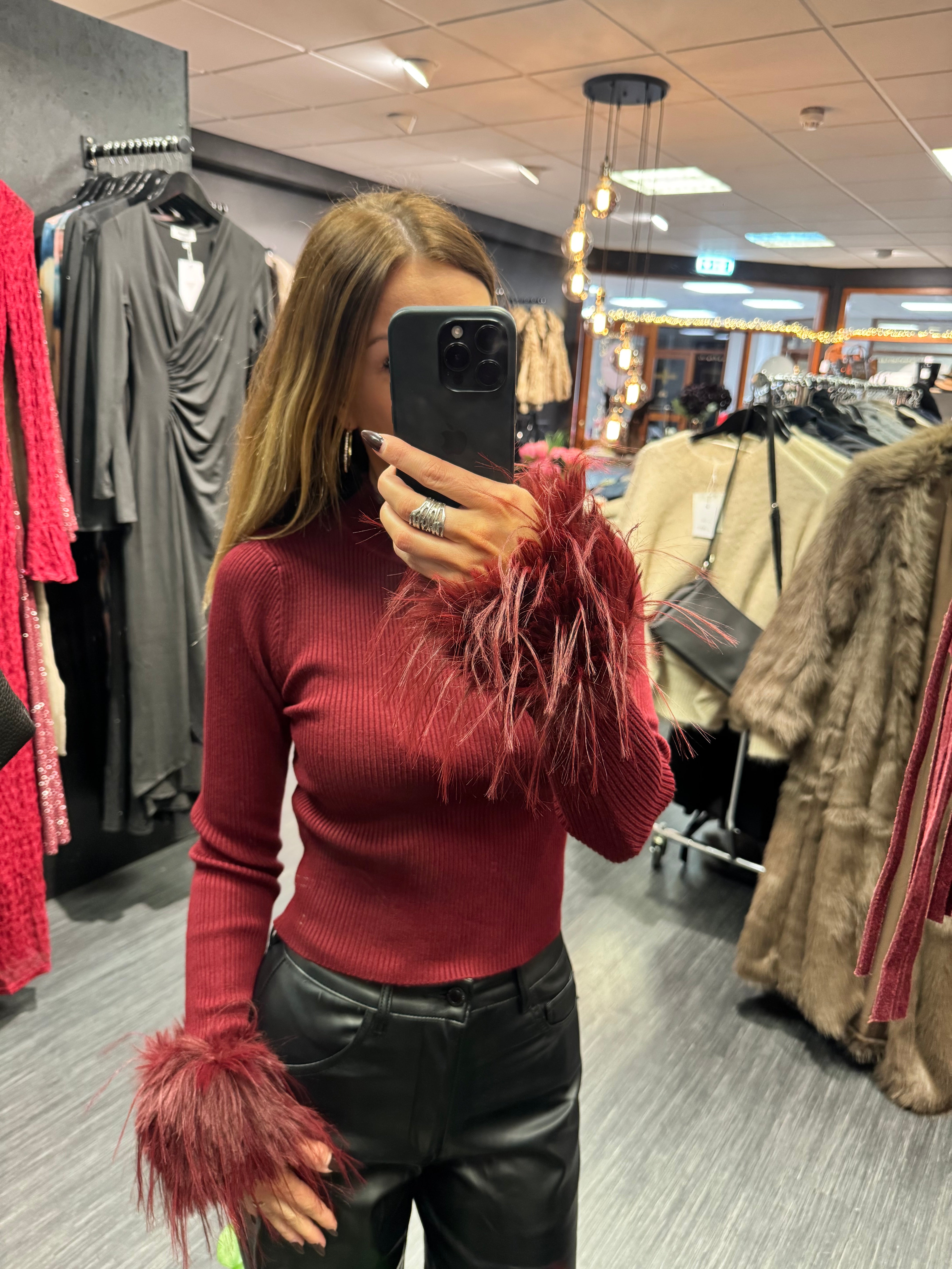 Heather fur peysa - vínrauð