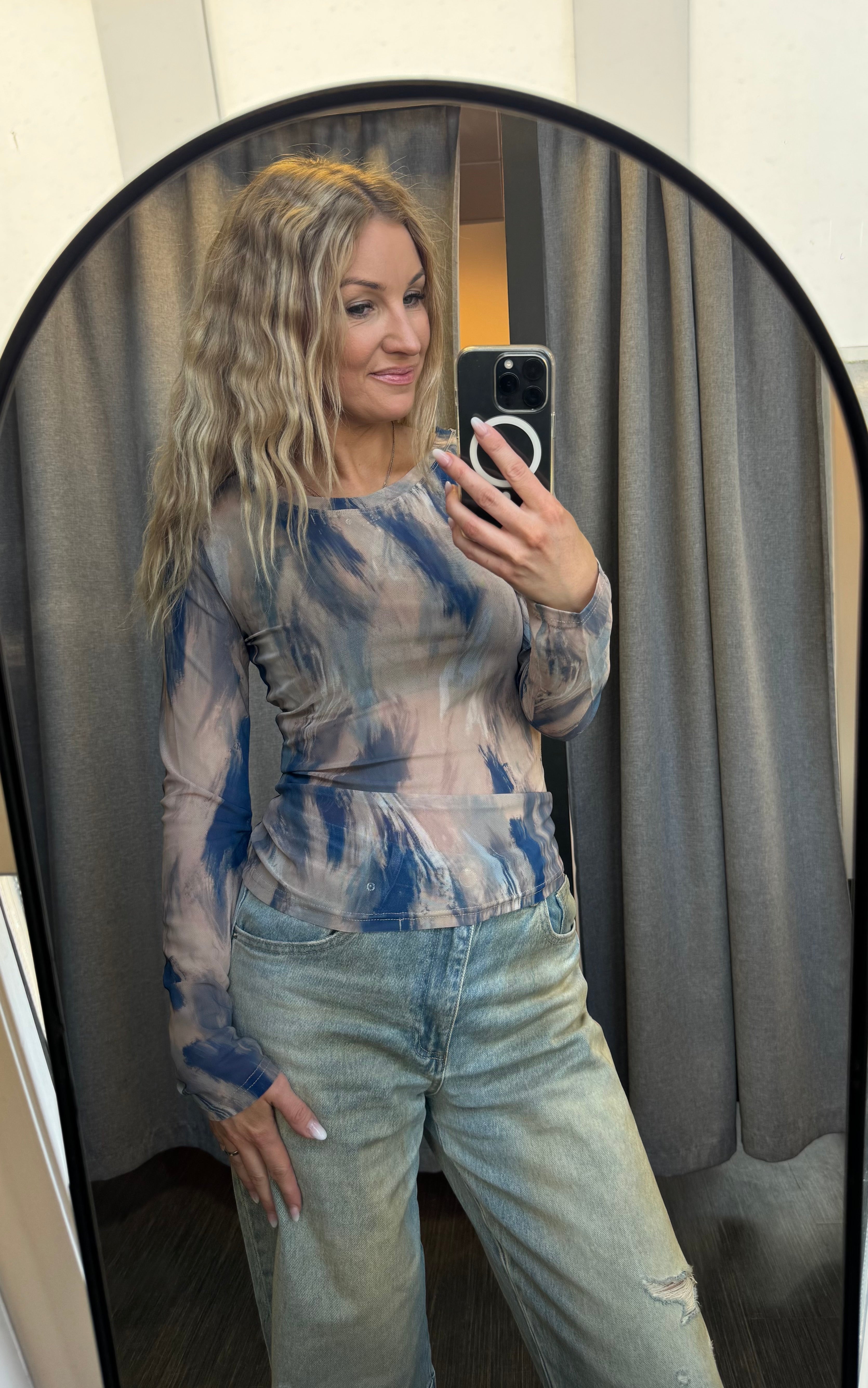 Mesh toppur beige/blue