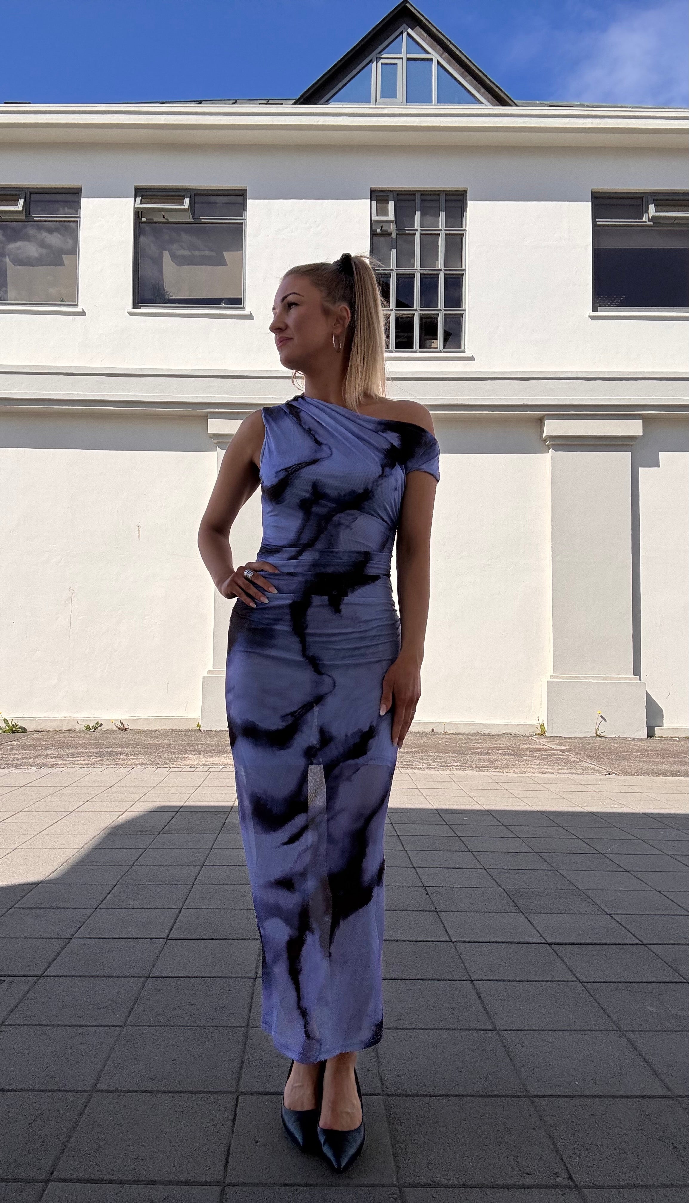 Betty marble mesh kjóll - blár