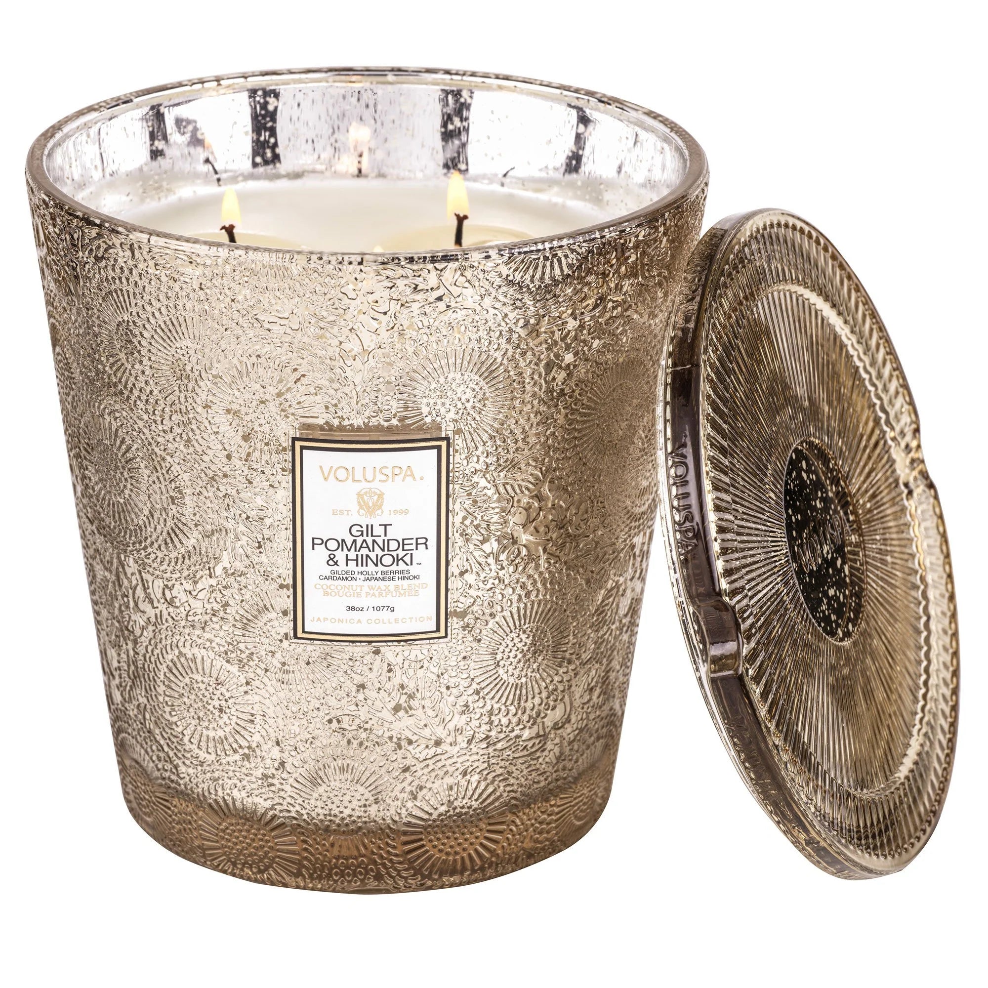 Gilt pomander & hinoki 3 WICK HEARTH CANDLE