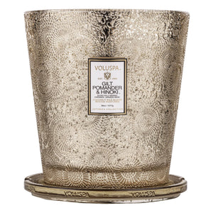 Gilt pomander & hinoki 3 WICK HEARTH CANDLE