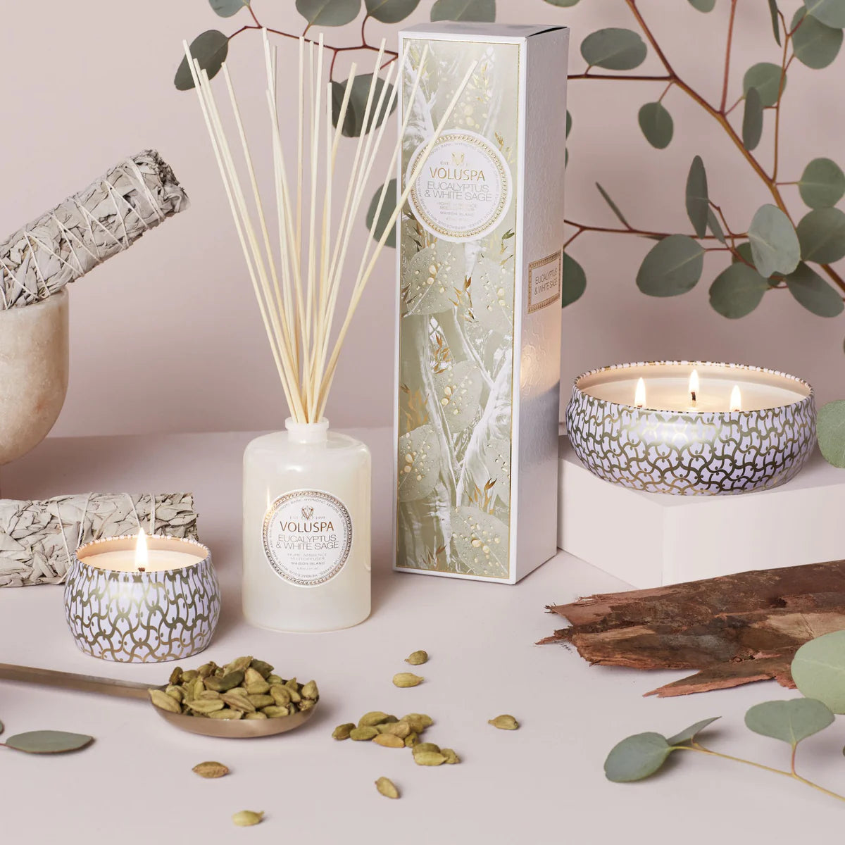 EUCALYPTUS & WHITE SAGE 3 WICK TIN CANDLE