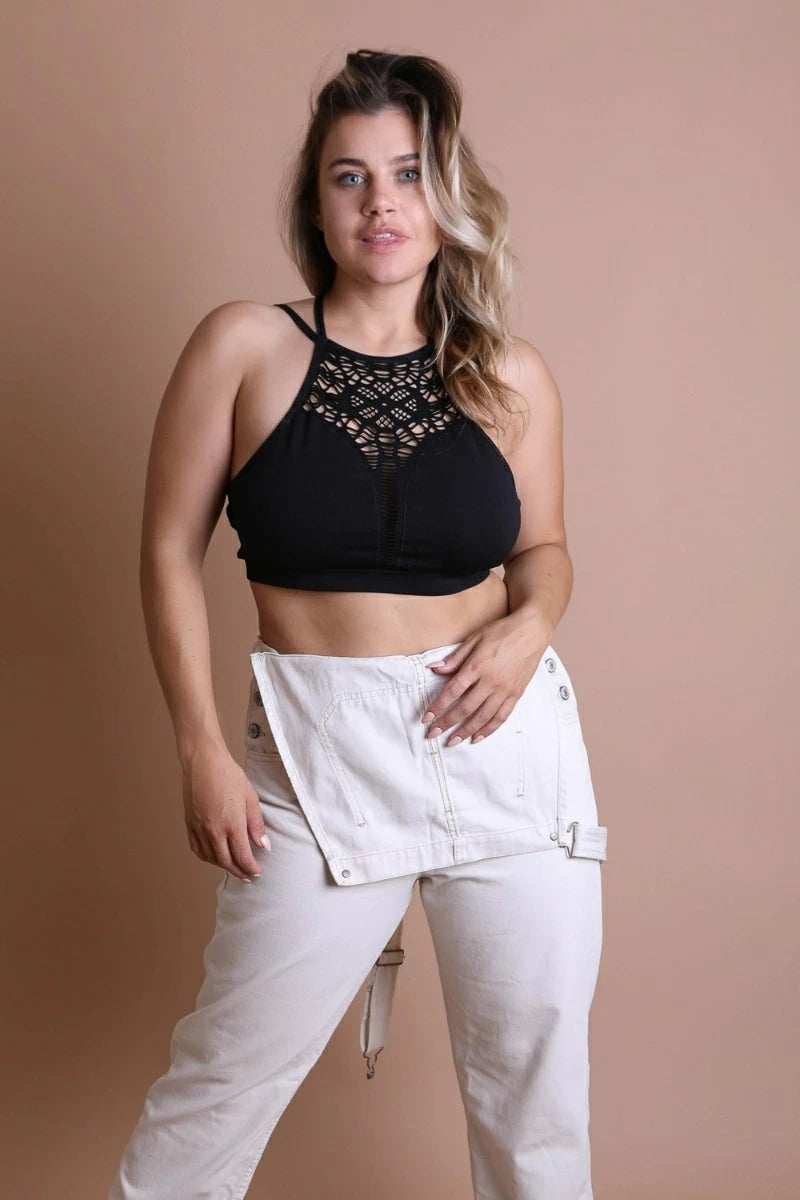 Bralette svartur lace upp í háls - svartur