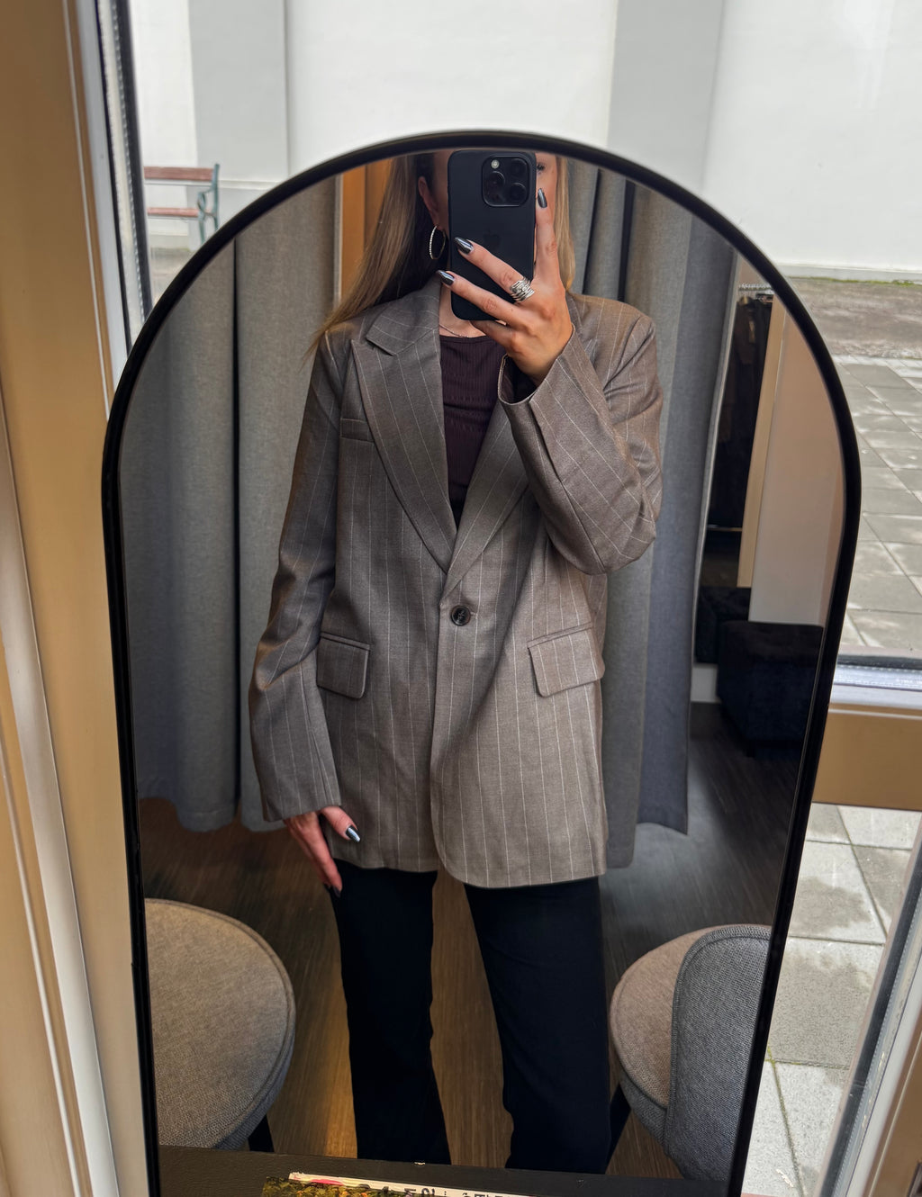 Blair oversize pinstripe blazer - taupe