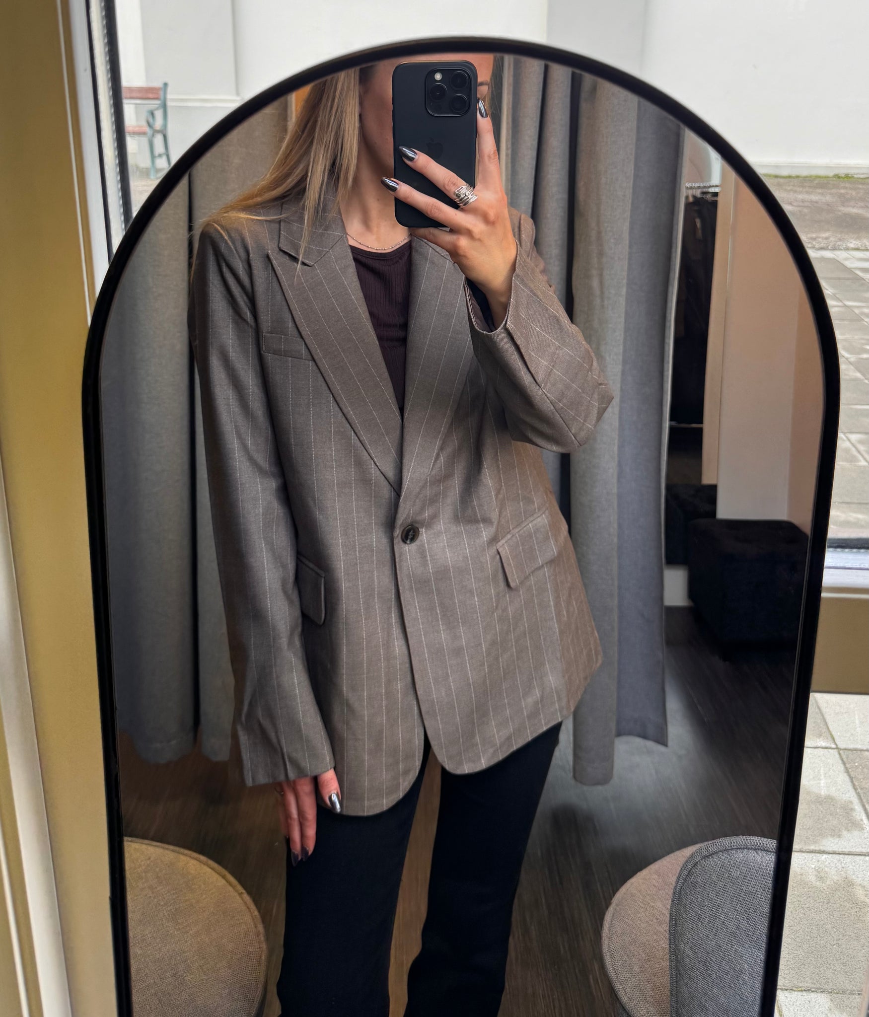 Blair oversize pinstripe blazer - taupe