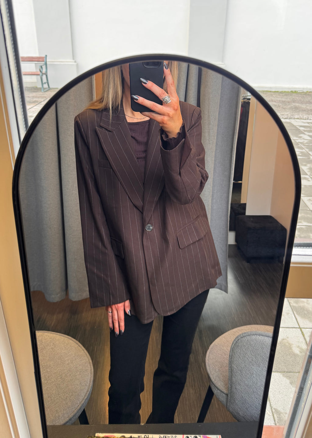 Blair oversize pinstripe blazer - dökkbrúnn