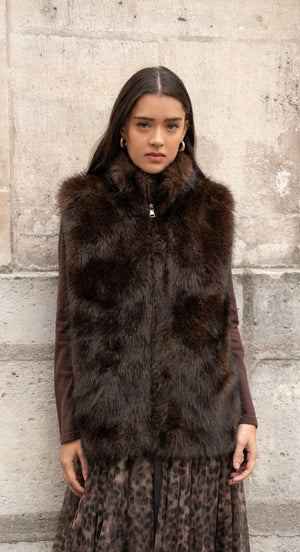 Oslo faux fur vesti - chocolate