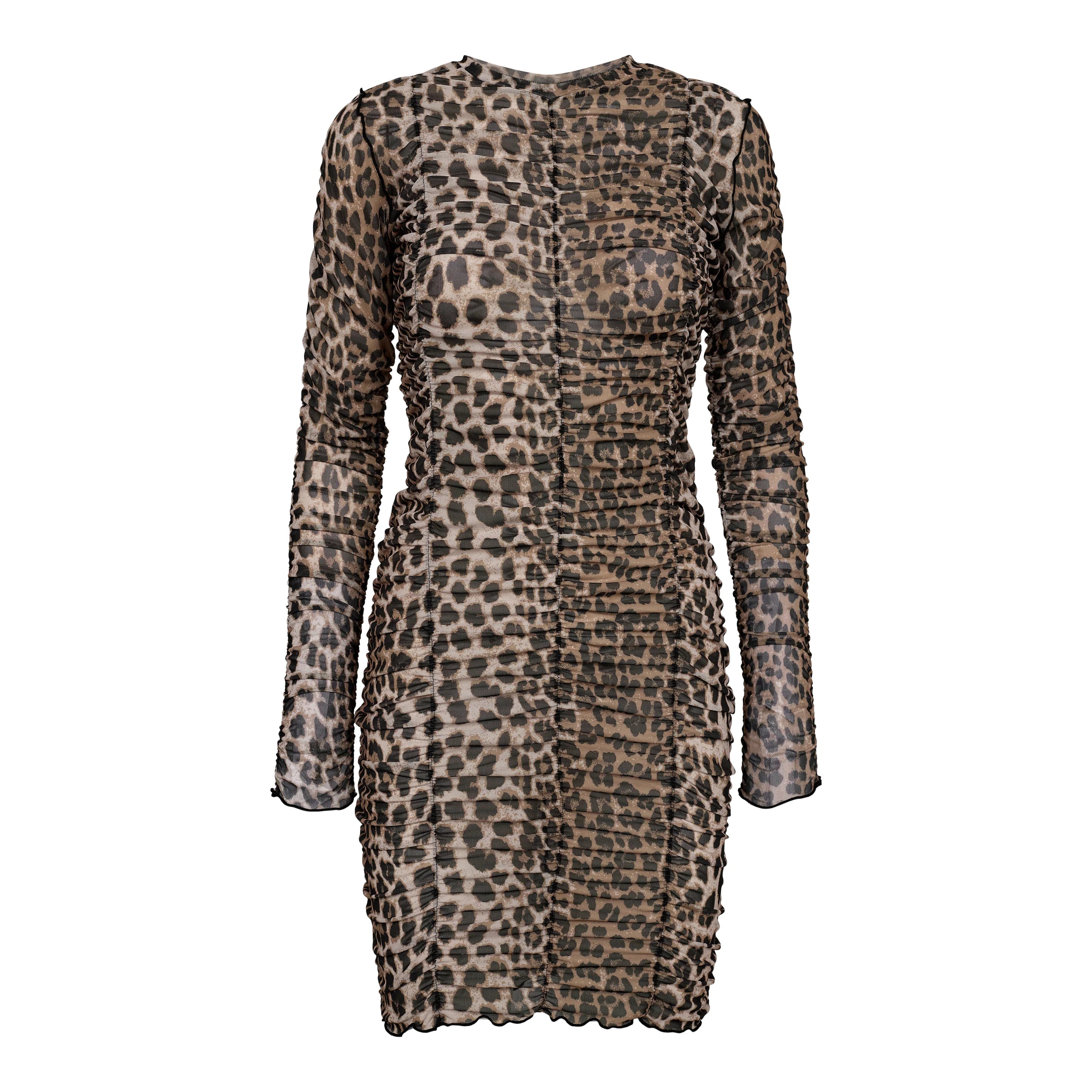 Mesh wrinkle kjóll - leopard
