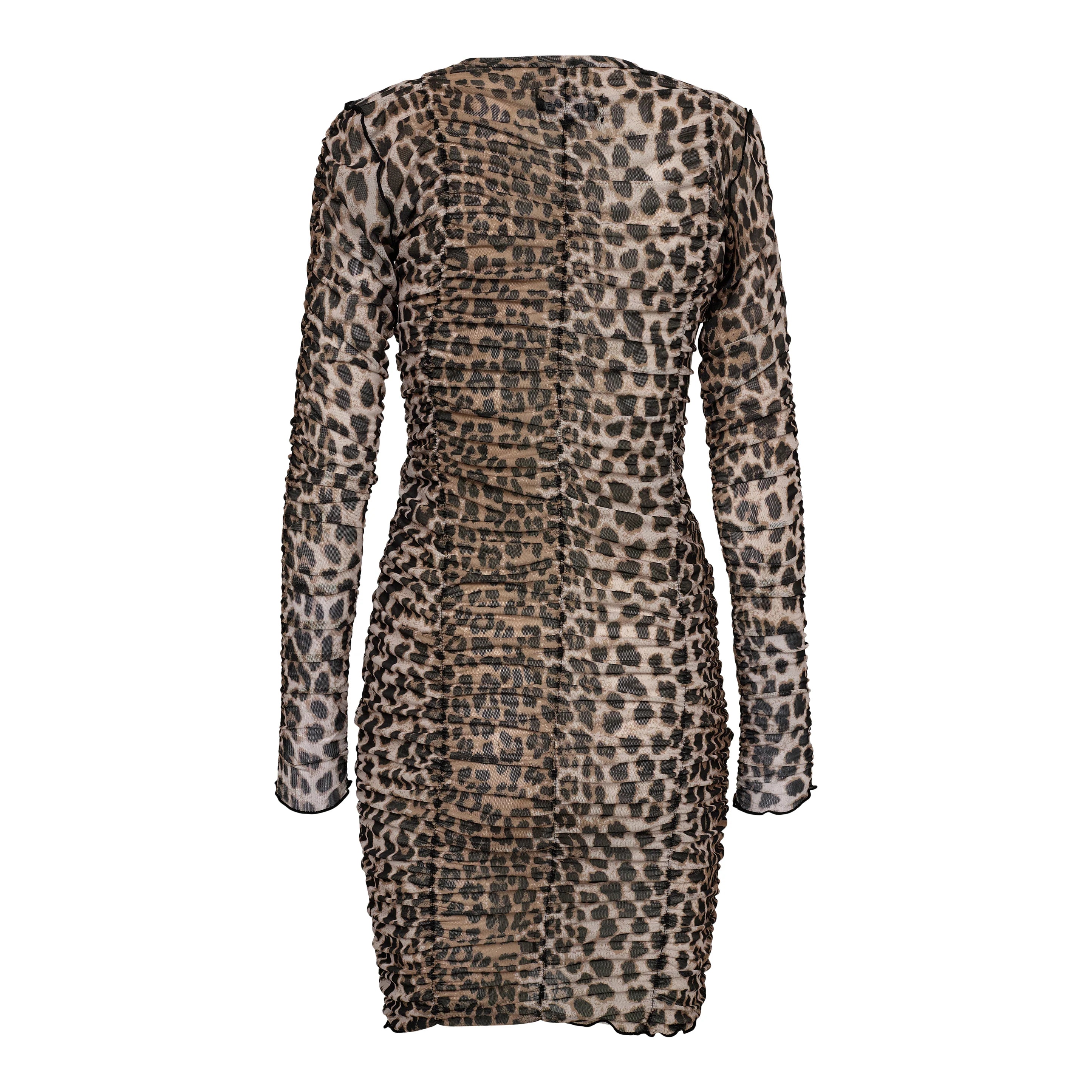 Mesh wrinkle kjóll - leopard