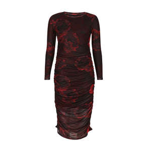 Mesh kjóll - Black bordeaux flower