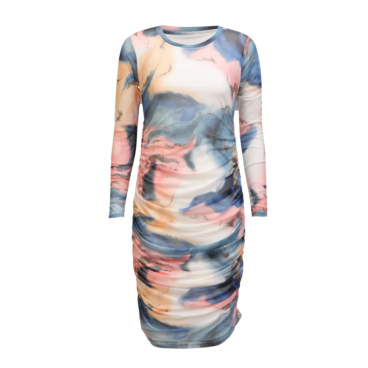 Mesh marble kjóll - blue/peach