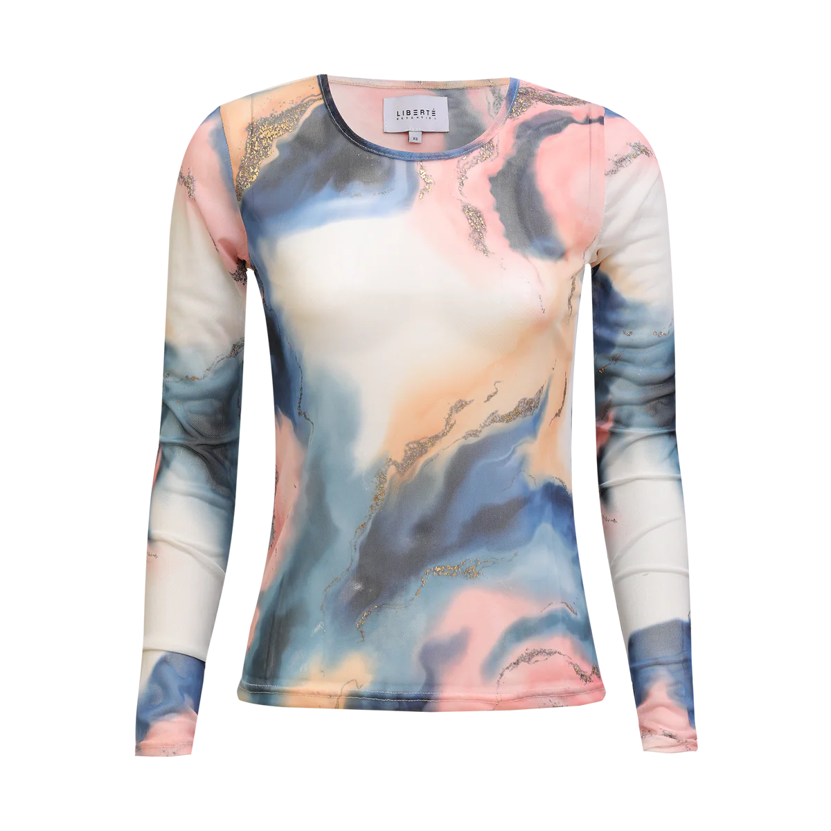 Mesh marble toppur - blue/peach
