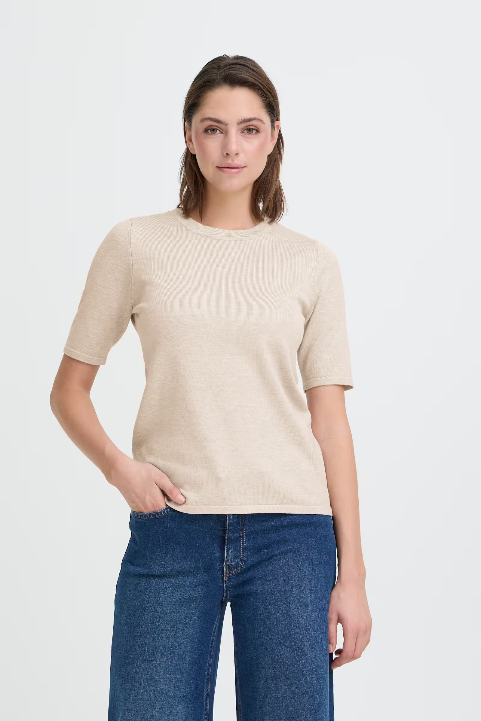 Luls O-neck stutterma peysa - oatmeal melange