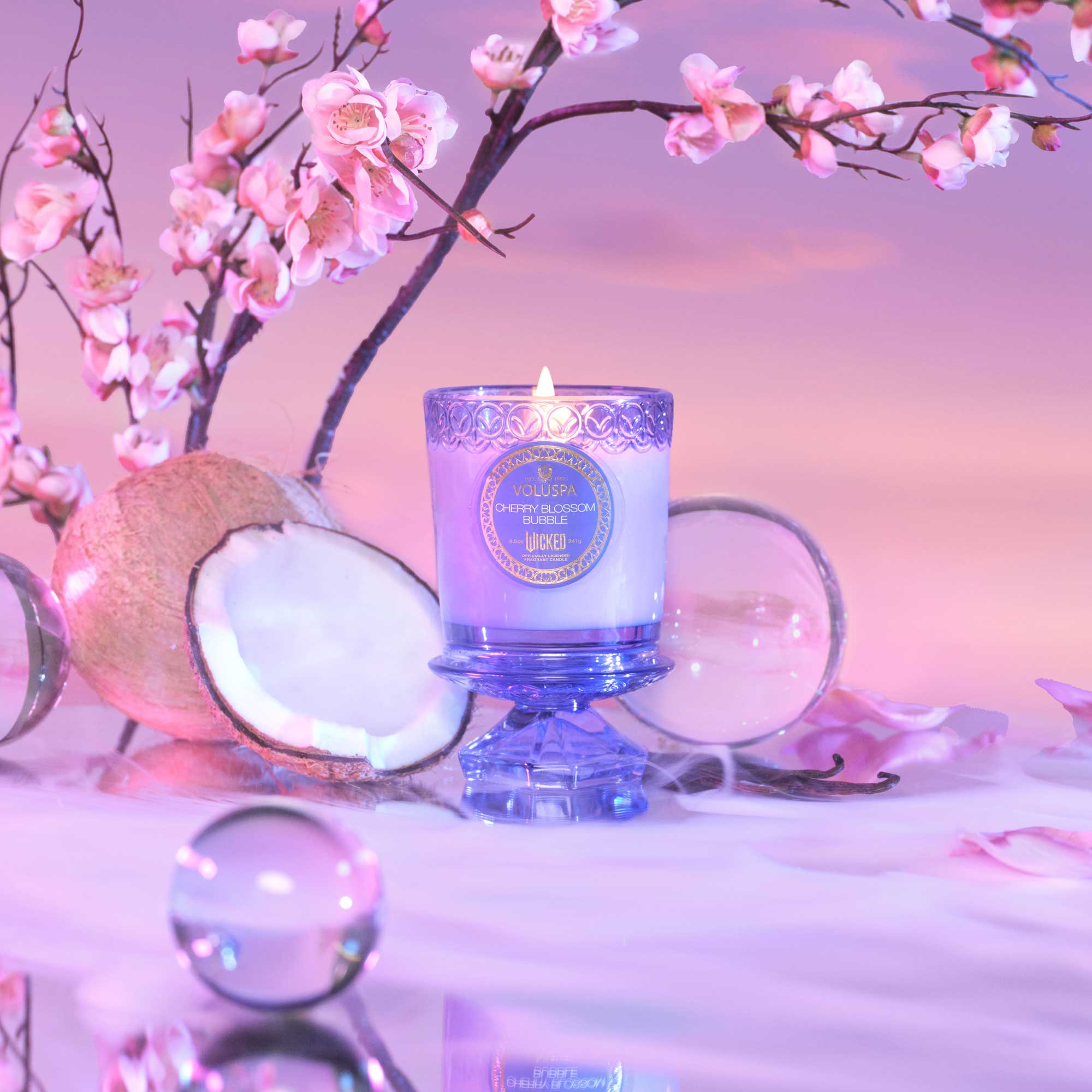 Cherry blossom bubble stórt kerti í gleri